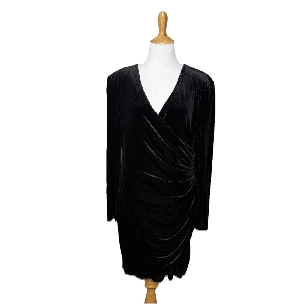 Alex Marie Black Velvet Surplice Sheath Dress Long sleeve Quiet Luxury Size 12